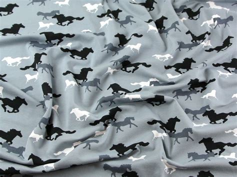 Horse Print Stretch Jersey Dress Fabric Grey Fabric Dress Fabrics