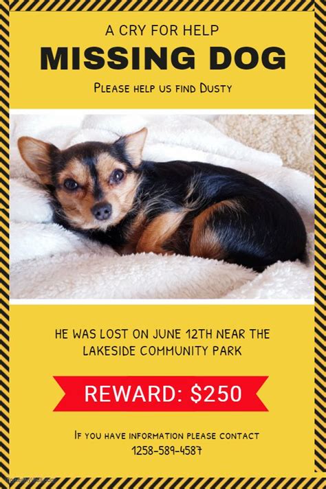 Missing Pet Poster Yellow Losing A Dog Dog Poster Poster Template