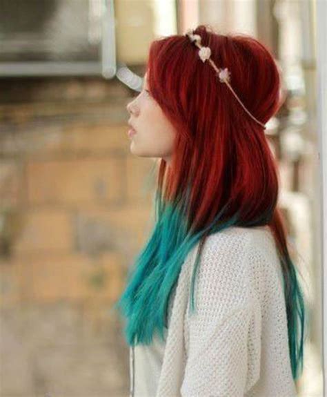 Handmade Mermaid Red Ombre Dip Dyed Hair Extensions Teal Etsy