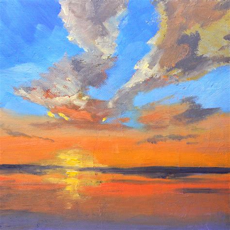 Seascape Sunset Oil Painting Original Art 8x8 Canvas Blue Etsy