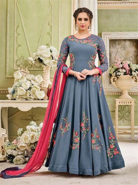 Buy trendy gown dresses for evening parties and wedding. Partywear Floral Anarkali Gown - Anarkali Suits Salwar ...