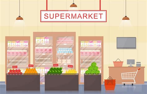 Supermarket Grocery Store Interior Flat Illustration 2035019 Vector Art