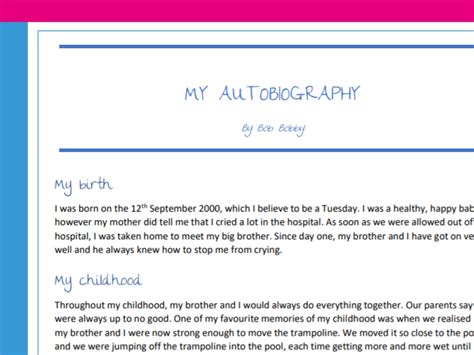 Writing An Autobiography Planning Example And Task Great For