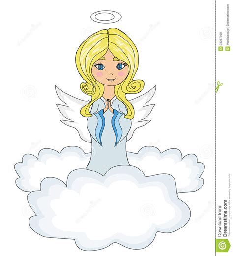 Little Girl Angel Praying While Kneeling On The Clouds Royalty Free
