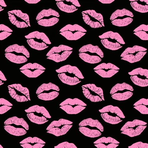Premium Vector Seamless Background Pink Lips Prints On A Dark Background