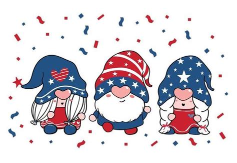 Cute America Usa Gnome With Flag 4th Of July Cartoon Doodle Vector
