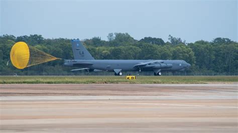 A B 52h Stratofortress Lands On The Flight Line At Barksdale Air Force