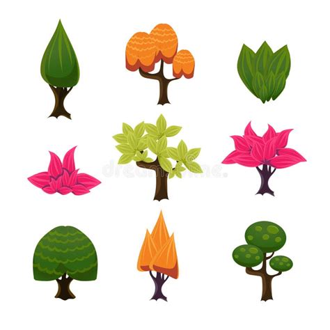 Set Of Cartoon Bushes Hand Drawn For Your Design Or Project Isolated