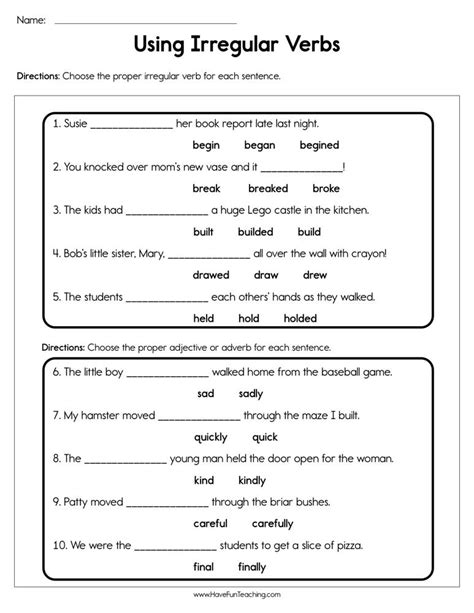 Worksheets On Regular And Irregular Verbs For Grade 2