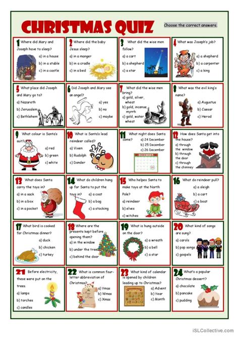 Christmas Quiz Warmer Filler English Esl Worksheets Pdf And Doc