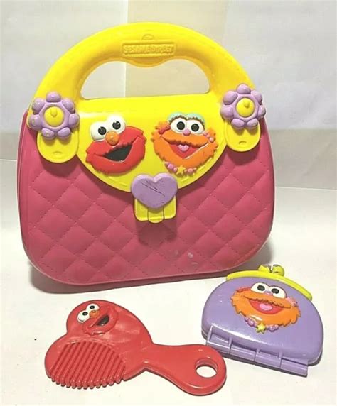 Vtg Sesame Street Mattel Elmo Zoe Pink Plastic Quilted Purse 1500
