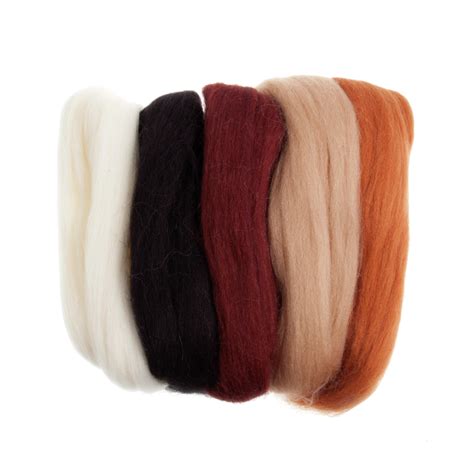 Natural Wool Roving 50g Assorted Browns Deany Fabrics