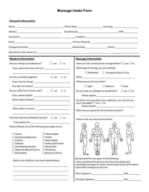 Intake Form Template For Massage