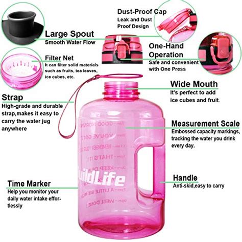 Buildlife Gallon Motivational Water Bottle Wide Mouth With Time Marker