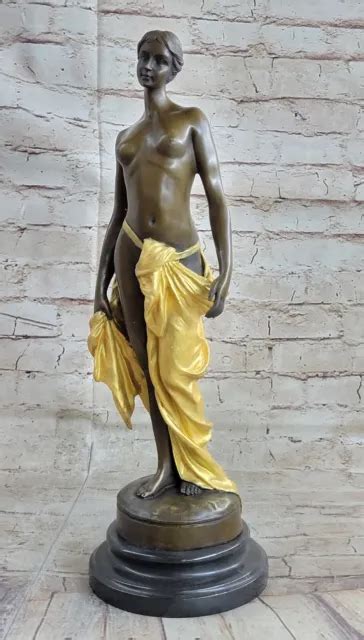 Art Nouveau Eve Statue Lady Siren Nude Unveild Bronze Venus Sculpture