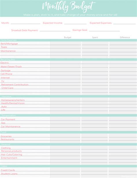 Printable Budget Worksheets 6 Free Templates For