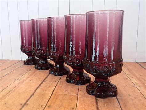 Vintage Tiffin Franciscan Madeira Plum Amethyst 6 Iced Tea Water Goblet Set Of 5 Purple Wine Glasses
