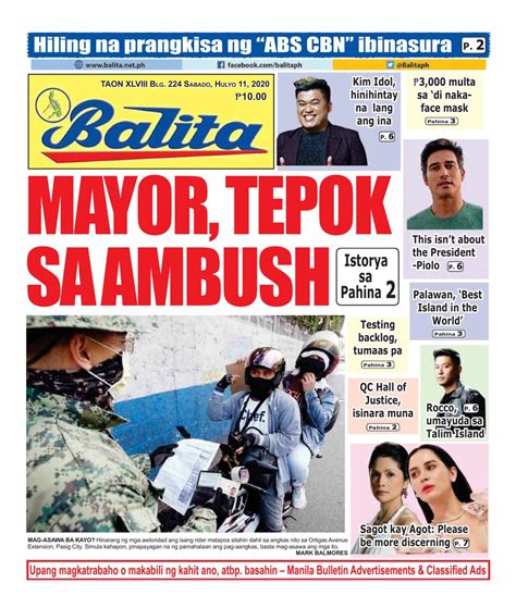 Balita July 11 2020 Newspaper Get Your Digital Subscription