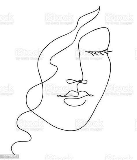 Abstract Woman Face With Wavy Hair Black And White Hand Drawn Line