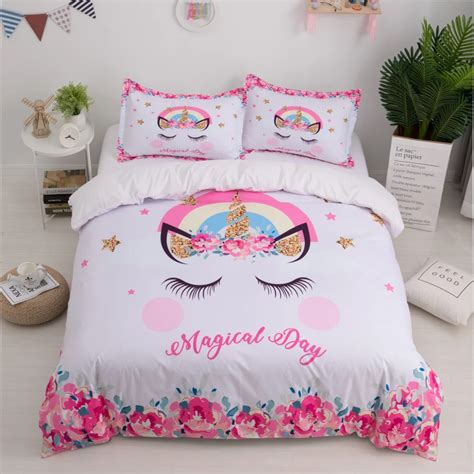 Fanaijia Unicorn Kids Bedding Set Cartoon Unicorn Duvet Cover Set Twin