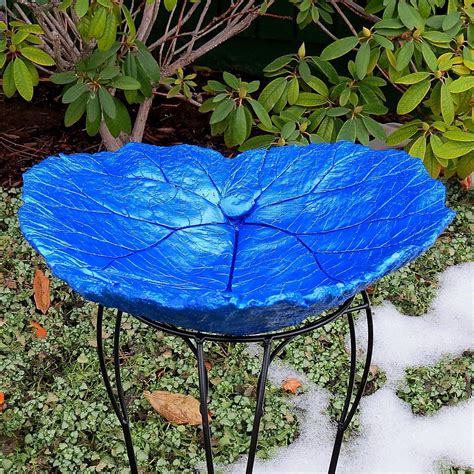 Peacock glass bird bath with metal stand overstock. Concrete leaf birdbath , Blue metallic colored bird bath, Yard art, Patio decor, One of a kind ...