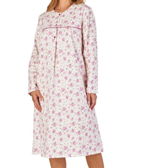 Ladies Slenderella Floral Nightdress Long Sleeve Cotton Flannel Nighty Nightgown Ebay