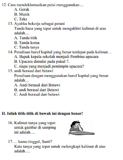 Latihan Soal Pas Bahasa Indonesia Kelas Sd Mi Semester Acuan Bersama