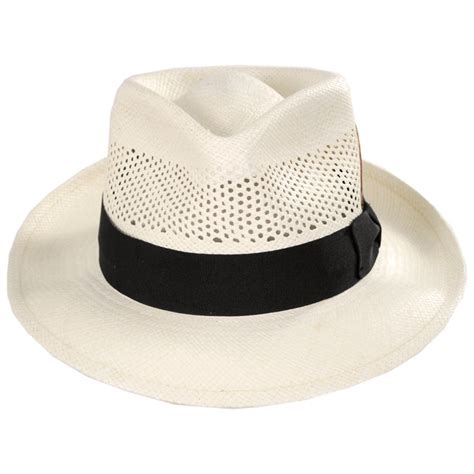 Stefeno Vented Crown Panama Straw Fedora Hat Straw Panamas