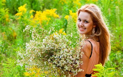 wallpaper sunlight women outdoors model blonde flowers nature grass field smiling