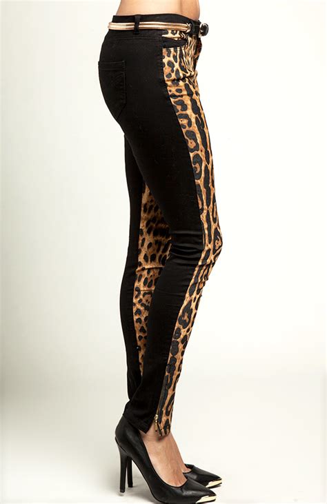 leopard front skinny jeans in black dailylook