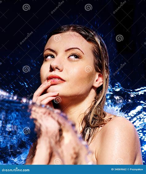 Wet Woman Face With Water Drop Stock Photo Image Of Moisturizing