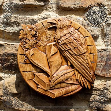 Carved Raven wall art wood carving picture for sale - Forged in Wood