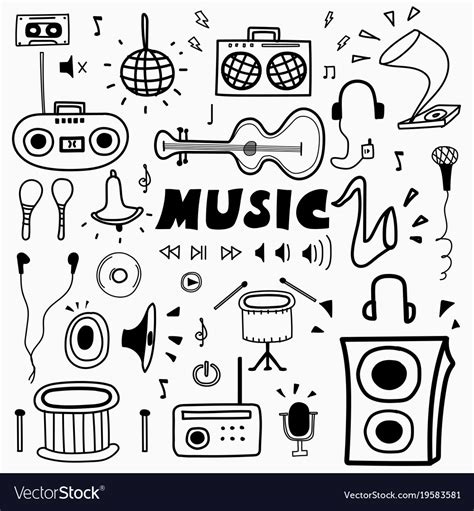Hand Drawn Doodle Music Set Royalty Free Vector Image