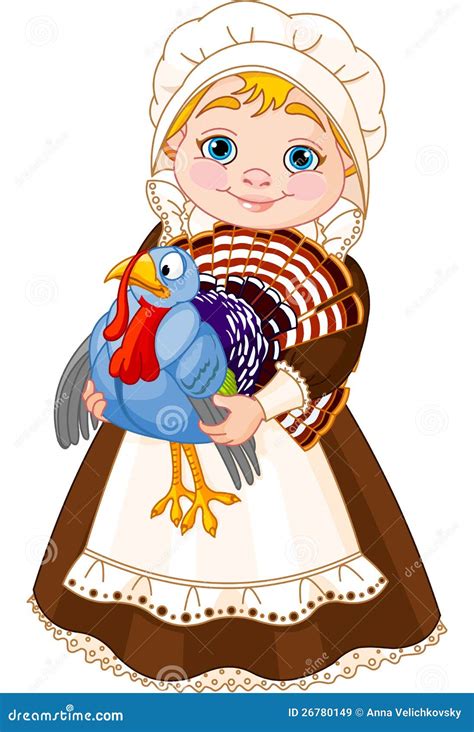 pilgrim lady with turkey stock vector illustration of harvest 26780149