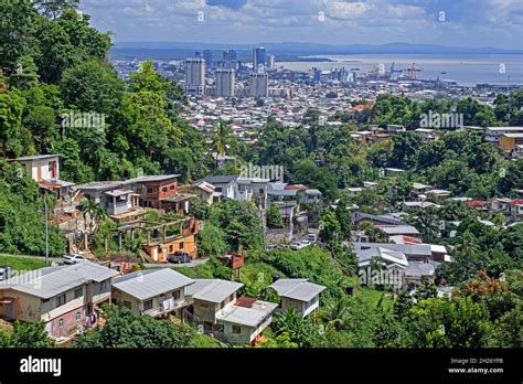 Aerial View Over Suburbs And Port Of Spain Capital City Of Trinidad