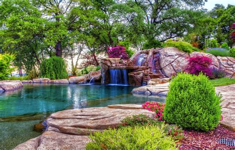 Beautiful Flower Gardens Waterfalls Hd Wallpaper Backgrounds Download