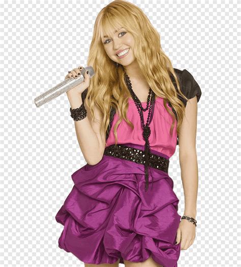 Hannah Montana Forever Miley Cyrus sonriendo mientras sostiene el micrófono png PNGEgg