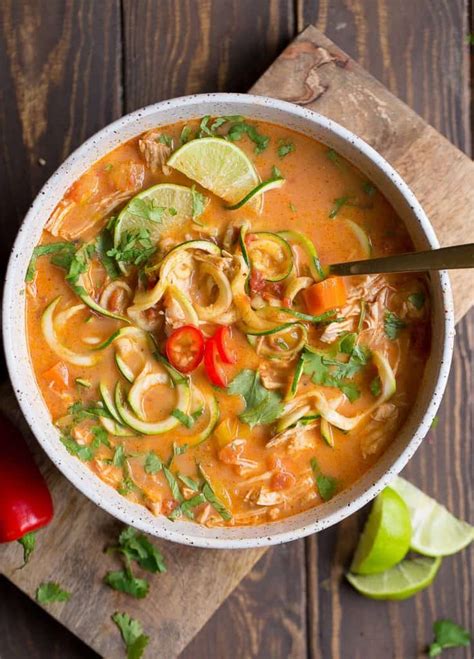 Squeeze over a little fresh lime . Thai Chicken Zoodle Soup - Wholesomelicious