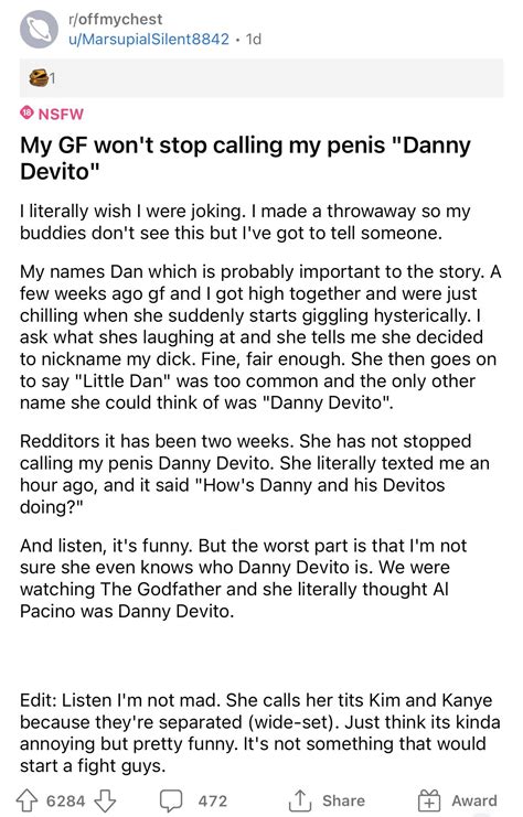 [Mature Content] r/offmychest on Reddit: My GF won't stop calling my