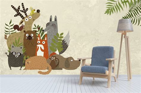 Cartoon Cute Animals Kids Room Wallpaper Nursery Wall Decal | Etsy