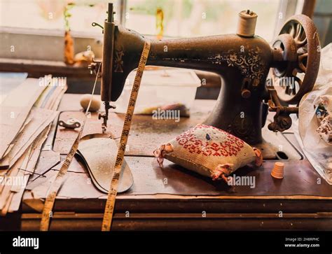 Vintage Sewing Machine Tape Measure And Pin Cushion In Historic