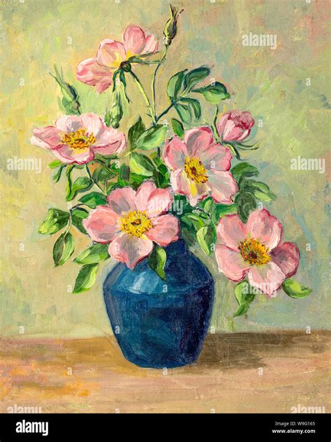 Vintage Oil Painting Of Flowers In Vase Stock Photo Alamy