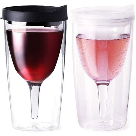 vino2go double wall insulated acrylic wine cup tumbler with black and frost slide top lid 10 oz