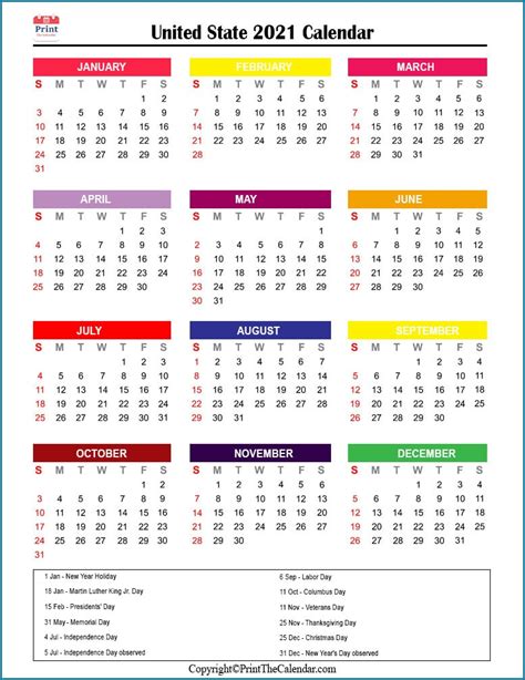 2021 Calendar With Holidays Printable With Pdf Free Printable