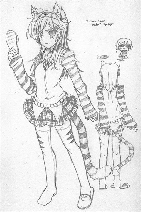 Tiger Girl Pencil Sketch By Mightyleafy On Deviantart