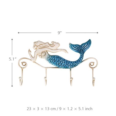 Tooarts Iron Mermaid Wall Hanger Iron Wall Hook 4 Hooks For Coats