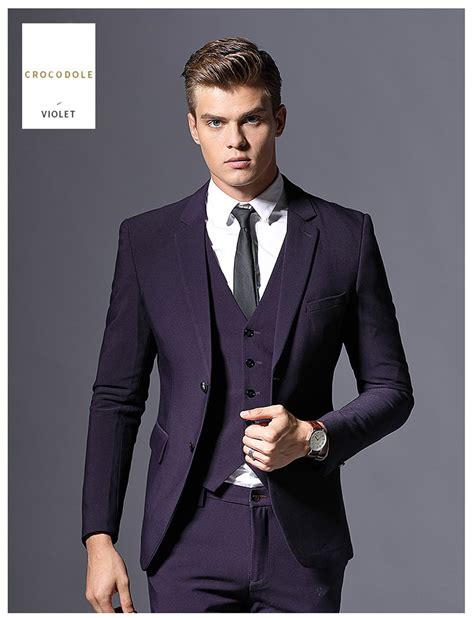 2018 Slim Fit Dark Purple Tuxedo Suits Men Wedding Dress 3 Piece