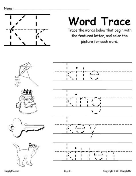 Letter K Words Free Alphabet Tracing Worksheet Supplyme