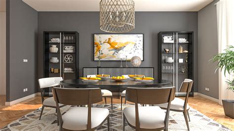 Moody Transitional Dining Room Homilo