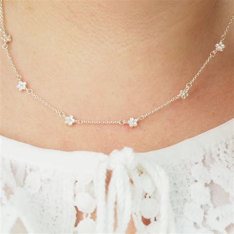 Silver Blossom Flower Station Necklace Silver Necklace Simple Station Necklace Simple Necklace